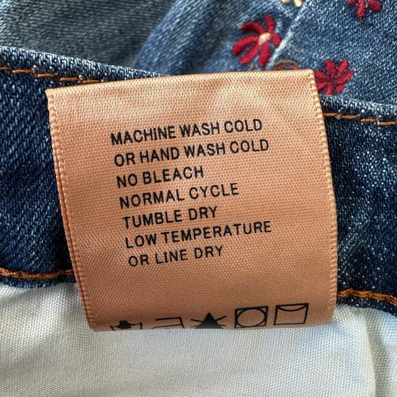 Driftwood Kelly Bootcut Jeans Size 30 Blue Floral Embroidered Boho Mid Rise - Picture 6 of 7